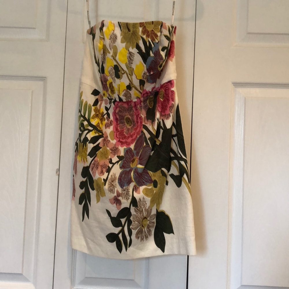 Floral and Cream Print Strapless Dress